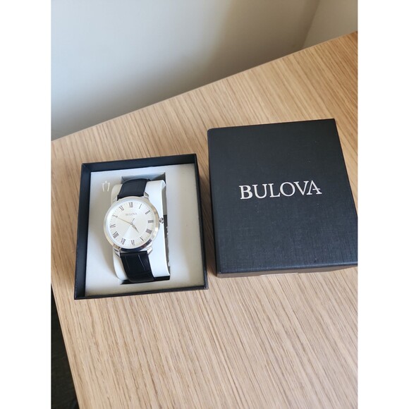 Bulova Black Leather Strap Watch w/ Original Box - Picture 1 of 10